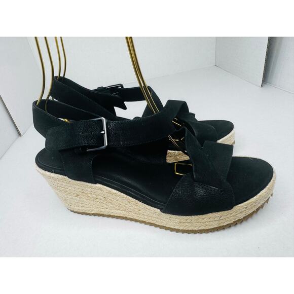 Eileen Fisher Classic Black Beckon Tumbled Nubuck Espadrille Wedge sandal sz 8.5 - Picture 6 of 9